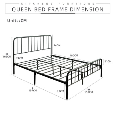 6.5FT 3V Powder Coated Metal Queen Size Bed Frame-HMZ-FYDB-0025-WHT/STB