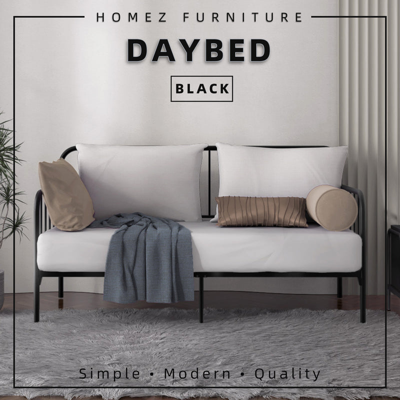6.4FT Day Bed / Pull Out Trundle Bed Frame Single Powder Coat Metal Black White-0045/0046/0115