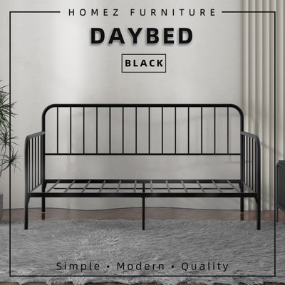 6.4FT Day Bed / Pull Out Trundle Bed Frame Single Powder Coat Metal Black White-0045/0046/0115