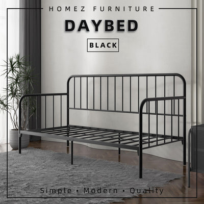 6.4FT Day Bed / Pull Out Trundle Bed Frame Single Powder Coat Metal Black White-0045/0046/0115