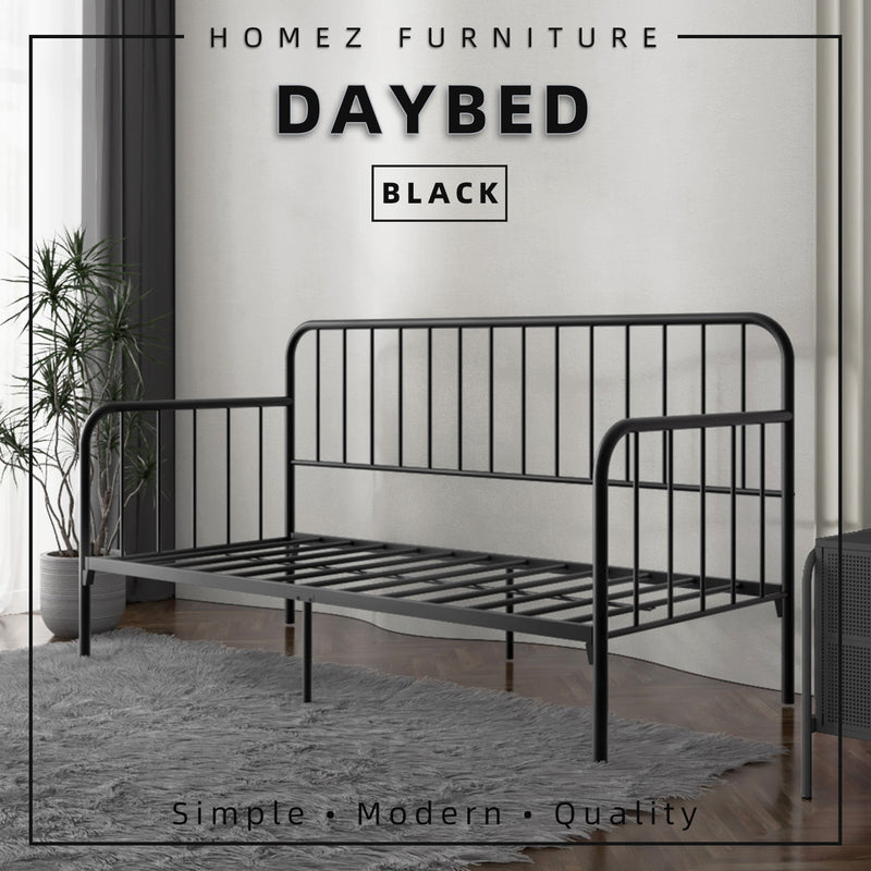 6.4FT Day Bed / Pull Out Trundle Bed Frame Single Powder Coat Metal Black White-0045/0046/0115