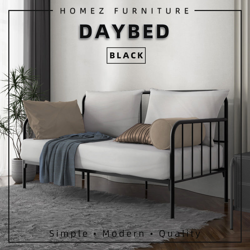 6.4FT Day Bed / Pull Out Trundle Bed Frame Single Powder Coat Metal Black White-0045/0046/0115