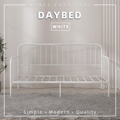 6.4FT Day Bed / Pull Out Trundle Bed Frame Single Powder Coat Metal Black White-0045/0046/0115