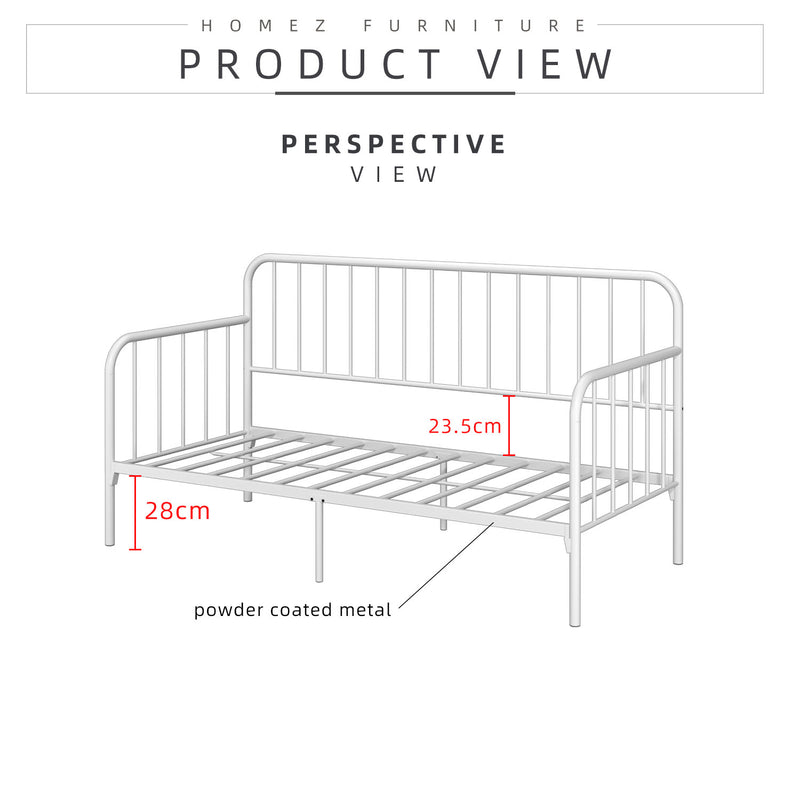 6.4FT Day Bed / Pull Out Trundle Bed Frame Single Powder Coat Metal Black White-0045/0046/0115