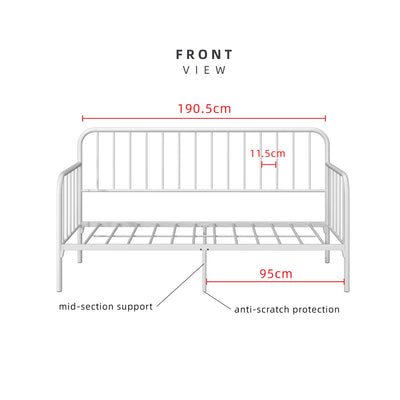 6.4FT Day Bed / Pull Out Trundle Bed Frame Single Powder Coat Metal Black White-0045/0046/0115