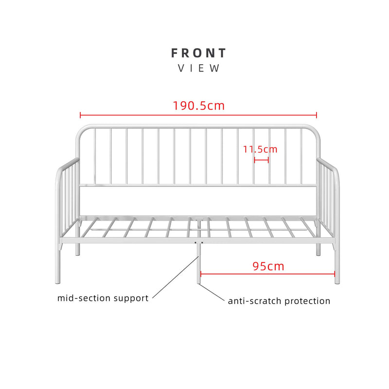 6.4FT Day Bed / Pull Out Trundle Bed Frame Single Powder Coat Metal Black White-0045/0046/0115