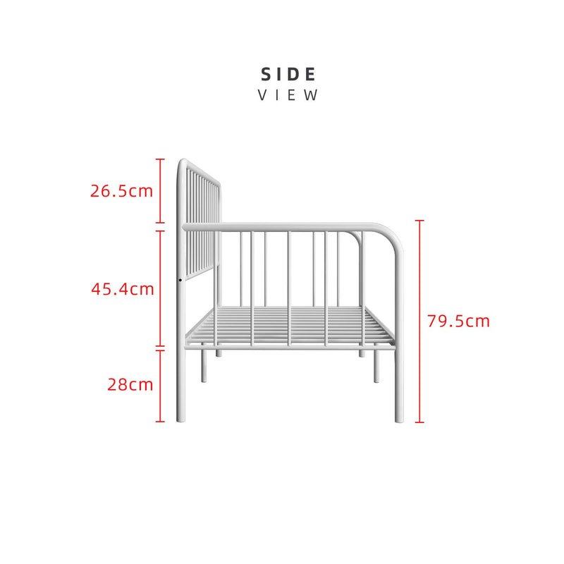 6.4FT Day Bed / Pull Out Trundle Bed Frame Single Powder Coat Metal Black White-0045/0046/0115