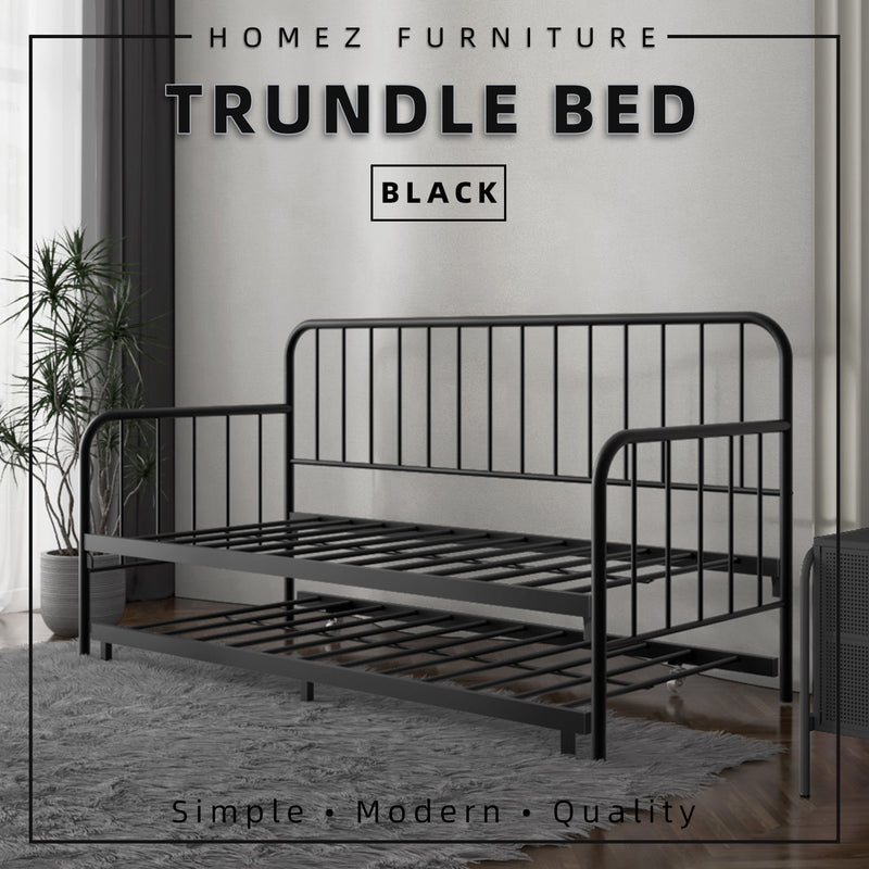 6.4FT Day Bed / Pull Out Trundle Bed Frame Single Powder Coat Metal Black White-0045/0046/0115