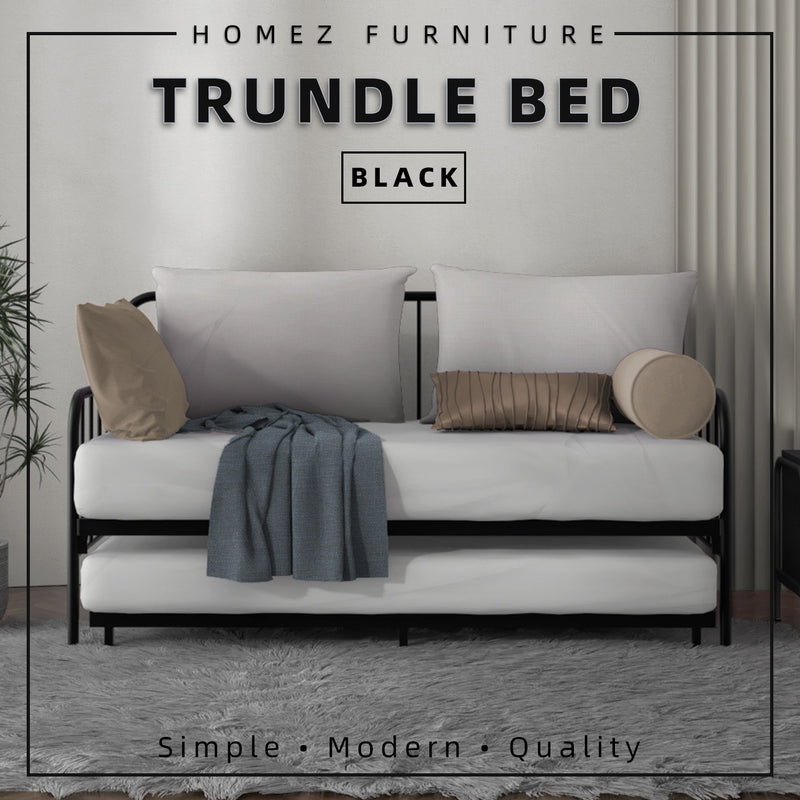 6.4FT Day Bed / Pull Out Trundle Bed Frame Single Powder Coat Metal Black White-0045/0046/0115