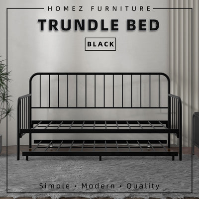 6.4FT Day Bed / Pull Out Trundle Bed Frame Single Powder Coat Metal Black White-0045/0046/0115