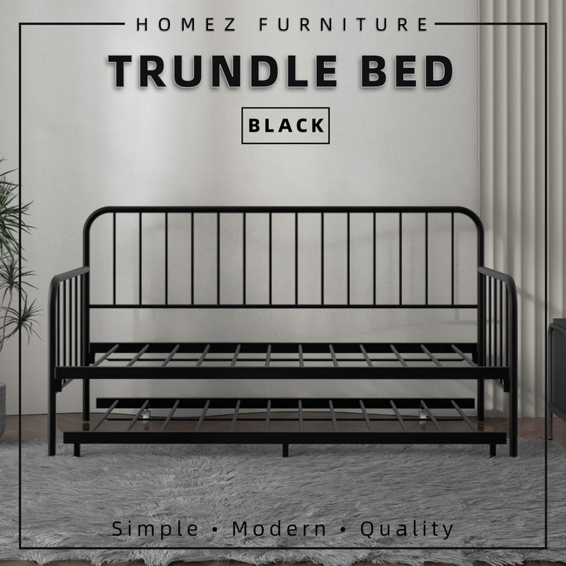 6.4FT Day Bed / Pull Out Trundle Bed Frame Single Powder Coat Metal Black White-0045/0046/0115