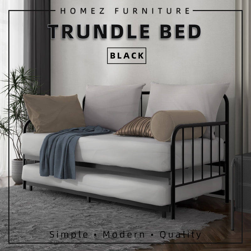 6.4FT Day Bed / Pull Out Trundle Bed Frame Single Powder Coat Metal Black White-0045/0046/0115