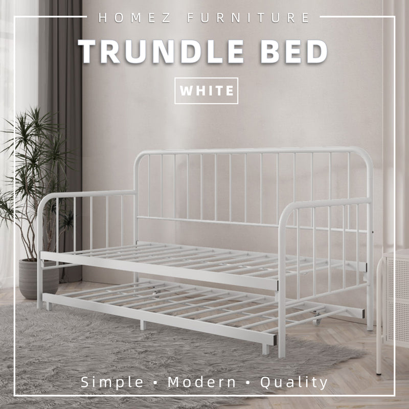 6.4FT Day Bed / Pull Out Trundle Bed Frame Single Powder Coat Metal Black White-0045/0046/0115