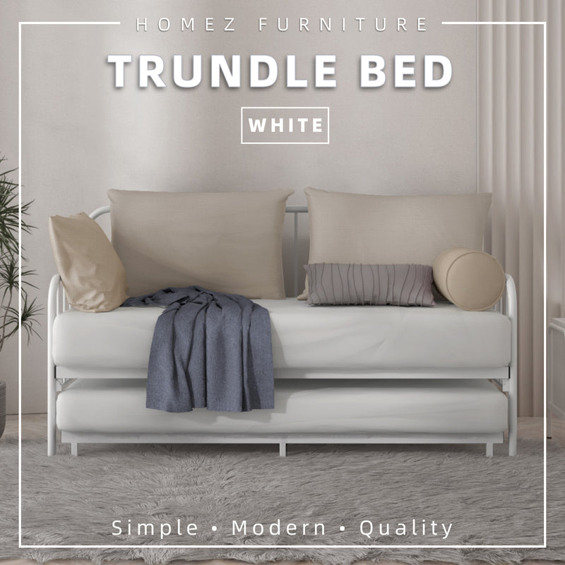 6.4FT Day Bed / Pull Out Trundle Bed Frame Single Powder Coat Metal Black White-0045/0046/0115