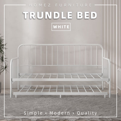 6.4FT Day Bed / Pull Out Trundle Bed Frame Single Powder Coat Metal Black White-0045/0046/0115