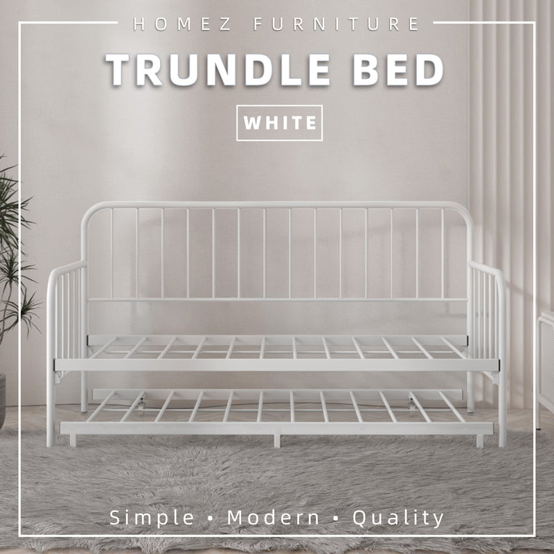 6.4FT Day Bed / Pull Out Trundle Bed Frame Single Powder Coat Metal Black White-0045/0046/0115