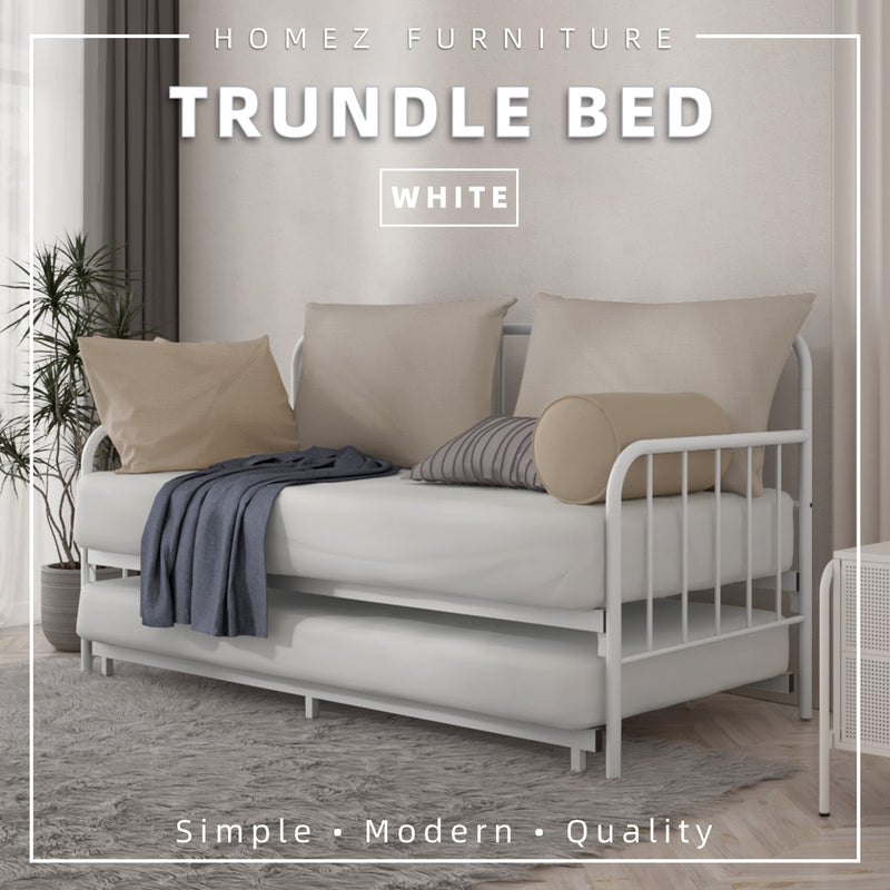 6.4FT Day Bed / Pull Out Trundle Bed Frame Single Powder Coat Metal Black White-0045/0046/0115