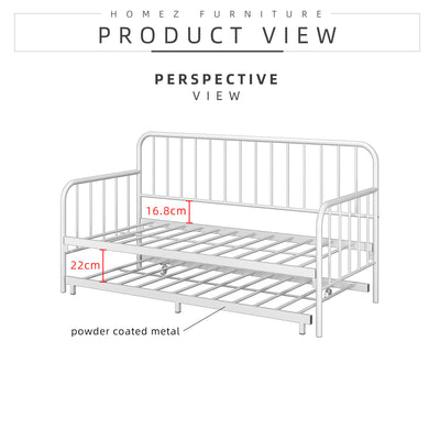 6.4FT Day Bed / Pull Out Trundle Bed Frame Single Powder Coat Metal Black White-0045/0046/0115