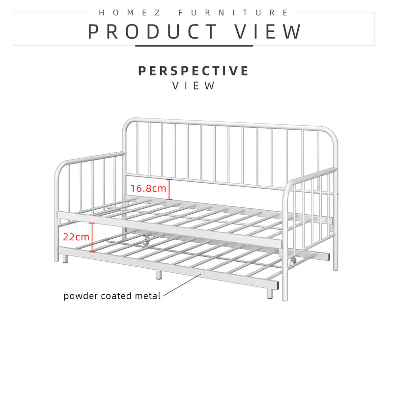 6.4FT Day Bed / Pull Out Trundle Bed Frame Single Powder Coat Metal Black White-0045/0046/0115