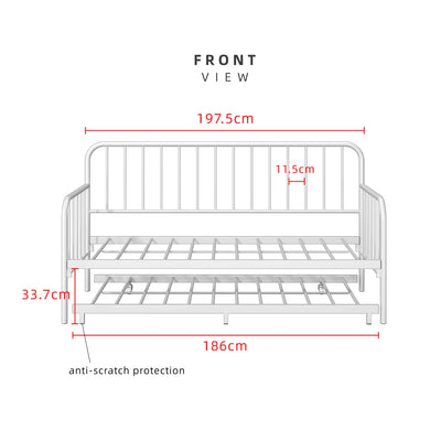 6.4FT Day Bed / Pull Out Trundle Bed Frame Single Powder Coat Metal Black White-0045/0046/0115