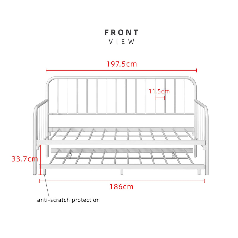 6.4FT Day Bed / Pull Out Trundle Bed Frame Single Powder Coat Metal Black White-0045/0046/0115