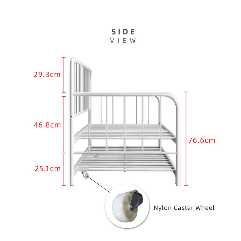 6.4FT Day Bed / Pull Out Trundle Bed Frame Single Powder Coat Metal Black White-0045/0046/0115