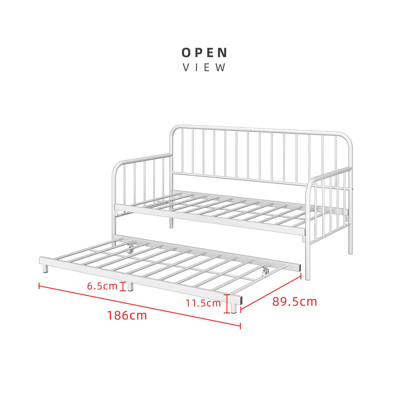 6.4FT Day Bed / Pull Out Trundle Bed Frame Single Powder Coat Metal Black White-0045/0046/0115