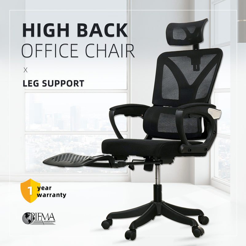 HomeZ Office Chair Ergonomic Chair Executive Mesh High back / Medium Back Chair/with legrest - Black
