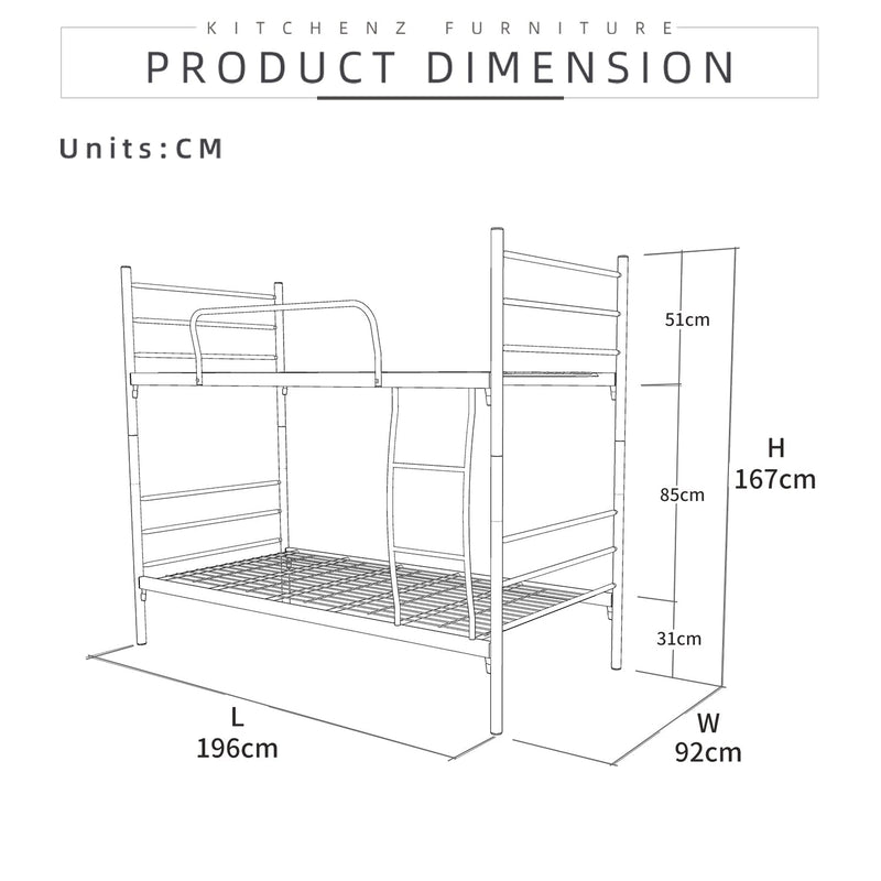 6.4FT Single and Double Decker Bed Frame - White / Black - FYDB-0058/3VEY