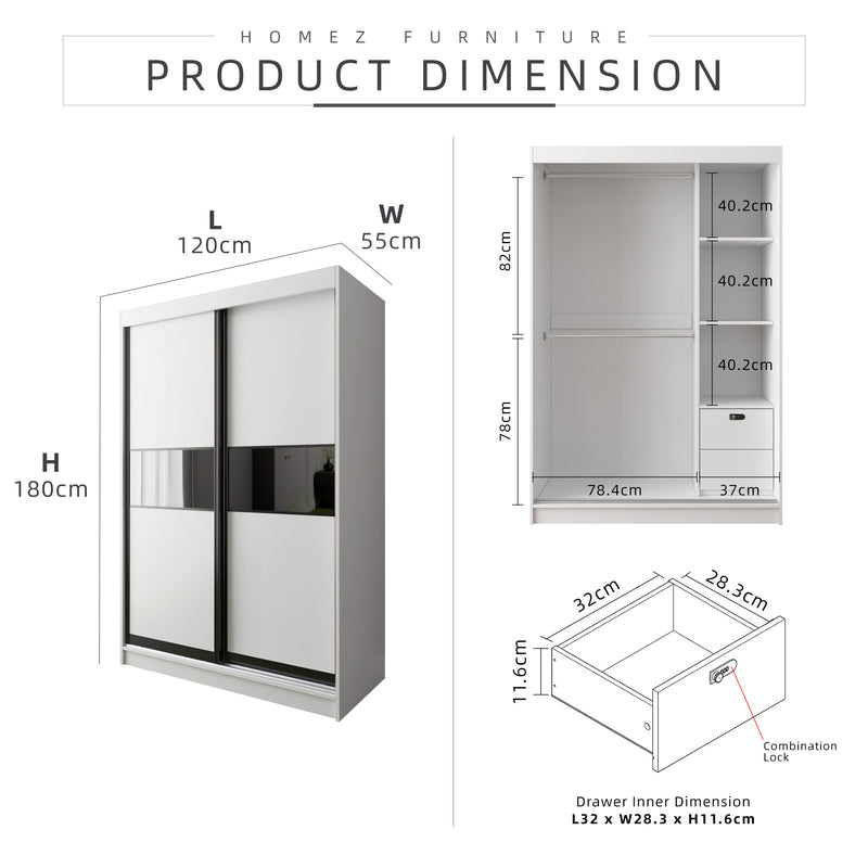 HomeZ 4FTx6FT Sliding Wardrobe Drawer Combination Lock Storage - 6005/6015/6025/6045-LOCK