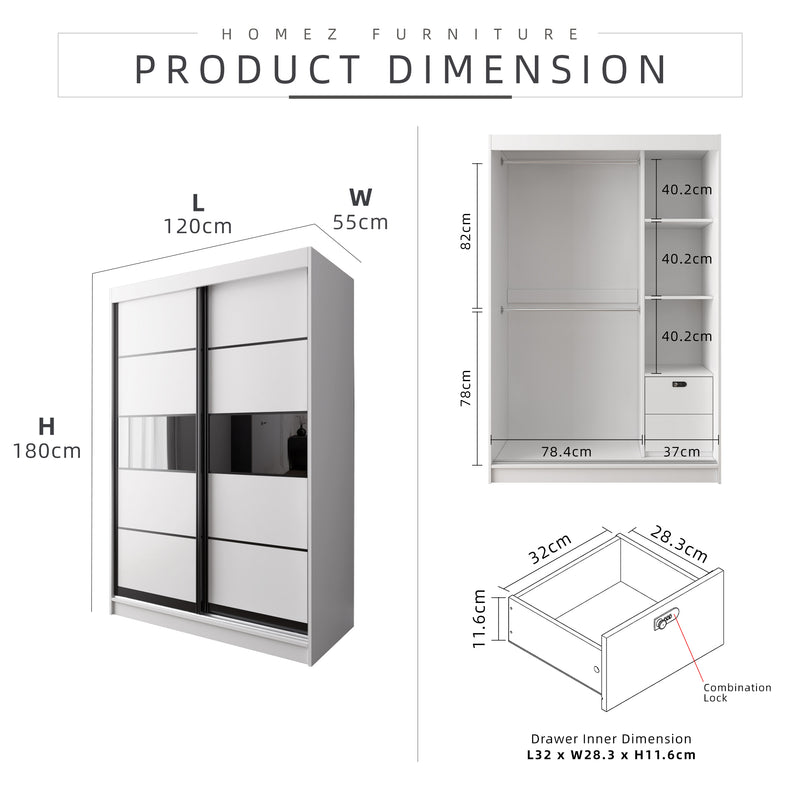HomeZ 4FTx6FT Sliding Wardrobe Drawer Combination Lock Storage - 6005/6015/6025/6045-LOCK