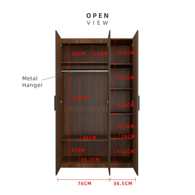 200cm 3 Door Wardrobe with Black Plastic Handle - HMZ-FN-WD-6018