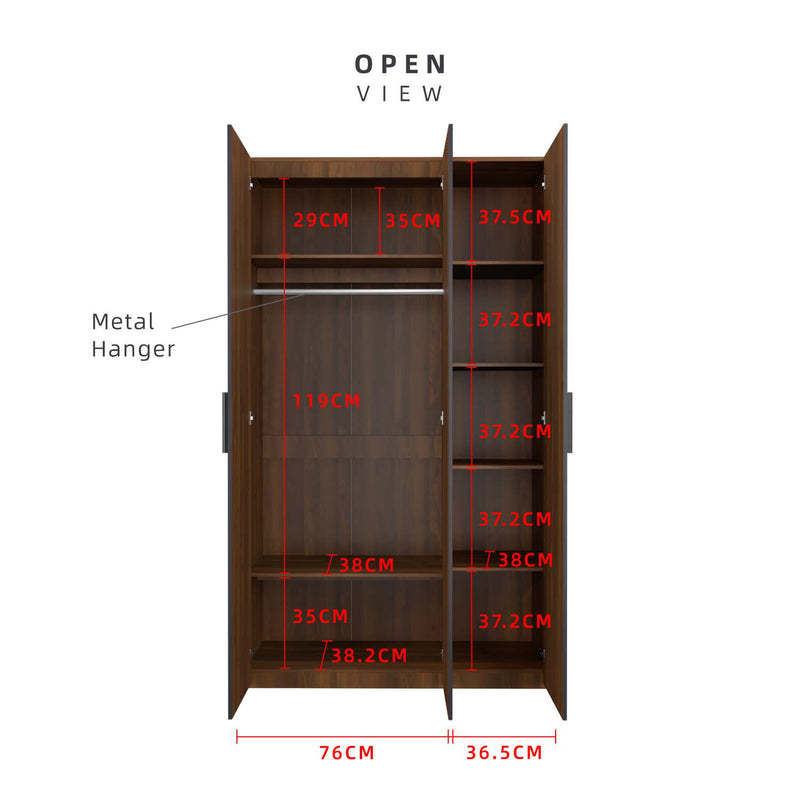 200cm 3 Door Wardrobe with Black Plastic Handle - HMZ-FN-WD-6018