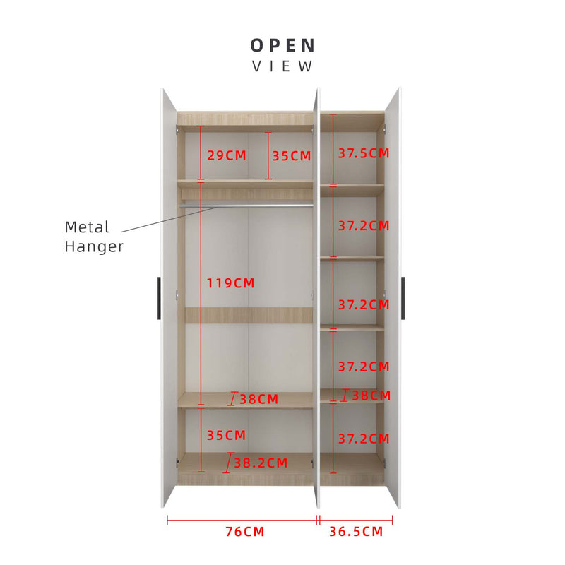 200cm 3 Door Wardrobe with Black Plastic Handle - HMZ-FN-WD-6018