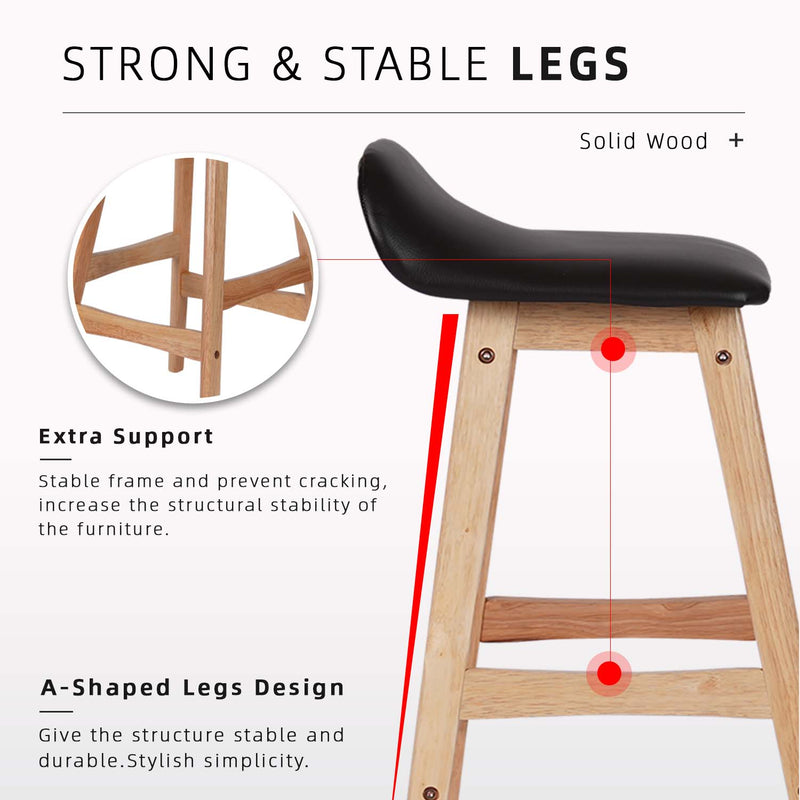 BAR/PUB/CAFE/STOOL With Modern Wooden Texture PU Leather Bar Stool with Solid Wood Legs - 204/MELON
