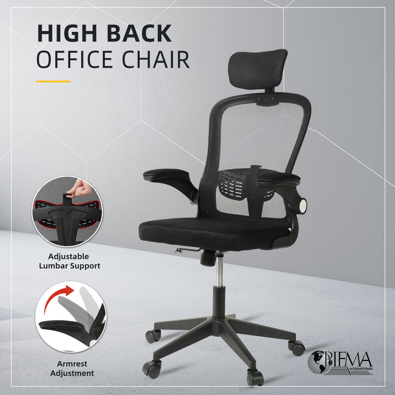 HomeZ Office Chair Ergonomic Chair Executive Mesh High back / Medium Back Chair/with legrest - Black