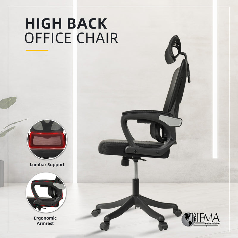 HomeZ Office Chair Ergonomic Chair Executive Mesh High back / Medium Back Chair/with legrest - Black