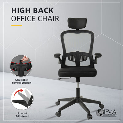 HomeZ Office Chair Ergonomic Chair Executive Mesh High back / Medium Back Chair/with legrest - Black