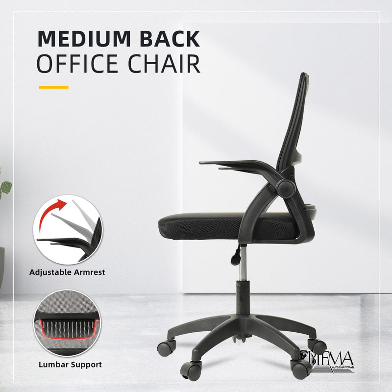 HomeZ Office Chair Ergonomic Chair Executive Mesh High back / Medium Back Chair/with legrest - Black