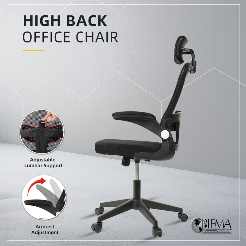 HomeZ Office Chair Ergonomic Chair Executive Mesh High back / Medium Back Chair/with legrest - Black
