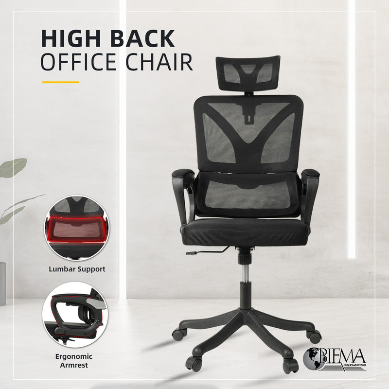 HomeZ Office Chair Ergonomic Chair Executive Mesh High back / Medium Back Chair/with legrest - Black