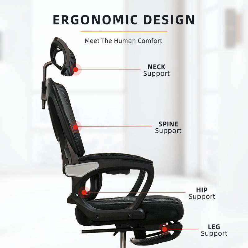 HomeZ Office Chair Ergonomic Chair Executive Mesh High back / Medium Back Chair/with legrest - Black
