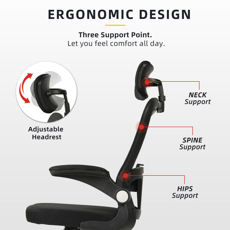 HomeZ Office Chair Ergonomic Chair Executive Mesh High back / Medium Back Chair/with legrest - Black