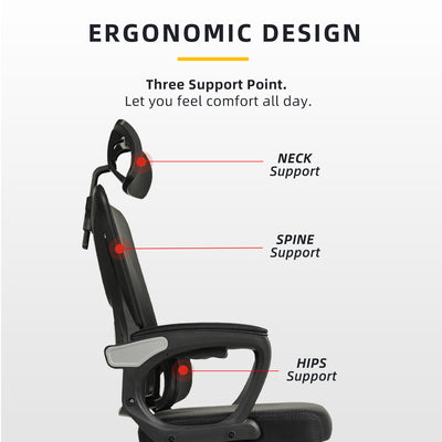 HomeZ Office Chair Ergonomic Chair Executive Mesh High back / Medium Back Chair/with legrest - Black