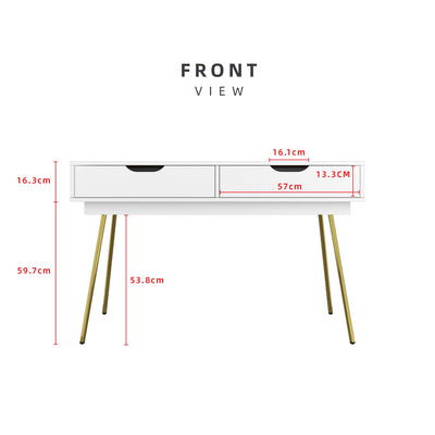 [Free Installation] 4FT Ivory Series Console Table with 2 Drawer Storage Gold Metal Leg Support - HMZ-FN-CT-1415-WT