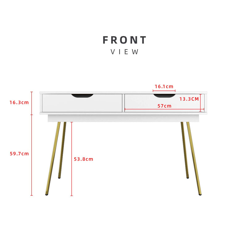 [Free Installation] 4FT Ivory Series Console Table with 2 Drawer Storage Gold Metal Leg Support - HMZ-FN-CT-1415-WT