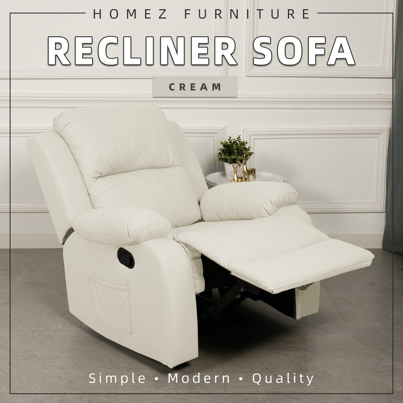 (Free Installation) 3FT 1 Seater Fabric/TPU Recliner Sofa / Grey/Brown/Blue/Clay/Cream - HMZ-FN-522/523/545