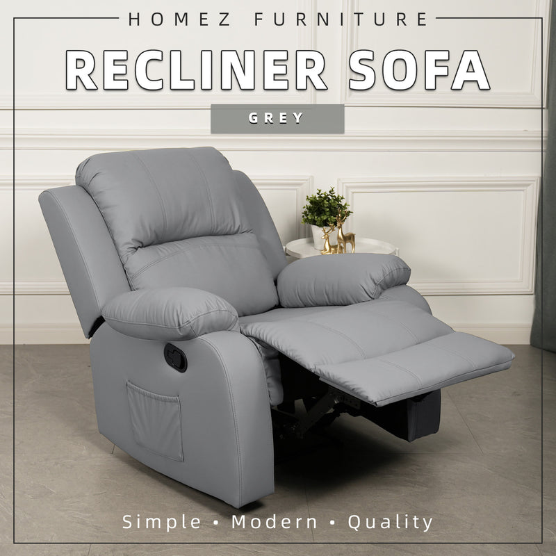 (Free Installation) 3FT 1 Seater Fabric/TPU Recliner Sofa / Grey/Brown/Blue/Clay/Cream - HMZ-FN-522/523/545