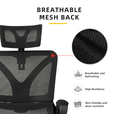 HomeZ Office Chair Ergonomic Chair Executive Mesh High back / Medium Back Chair/with legrest - Black