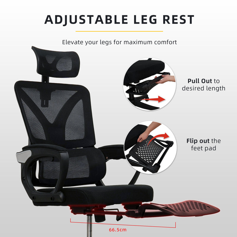 HomeZ Office Chair Ergonomic Chair Executive Mesh High back / Medium Back Chair/with legrest - Black